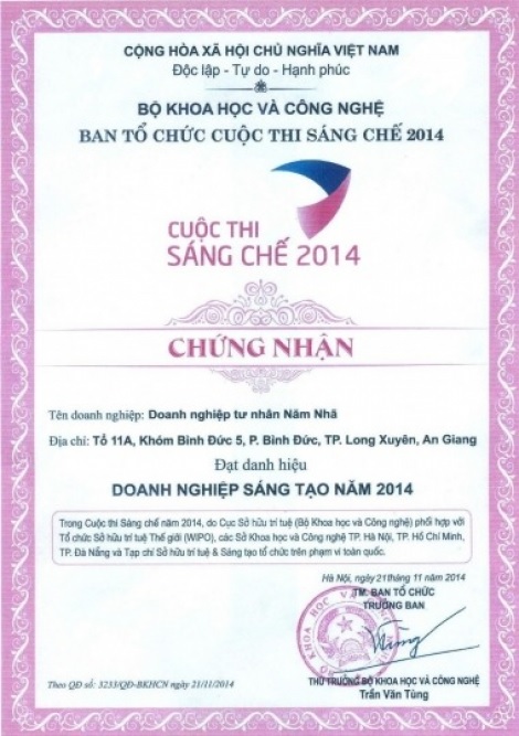 chung nhan cuoc thi sang che 2014
